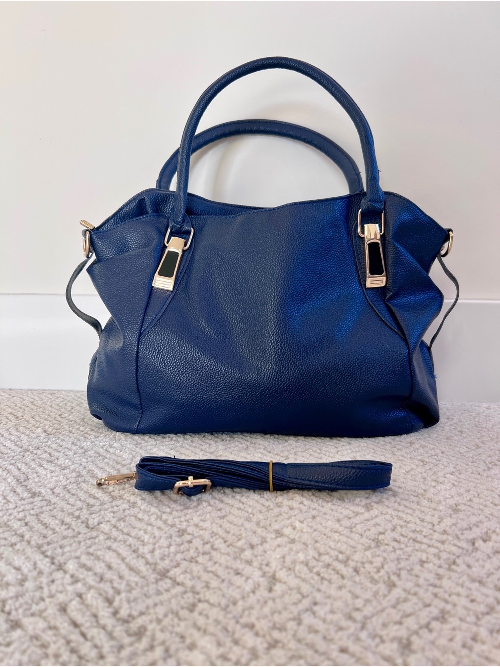 Stylish Navy Satchel Handbag with Removable Shoulder Strap